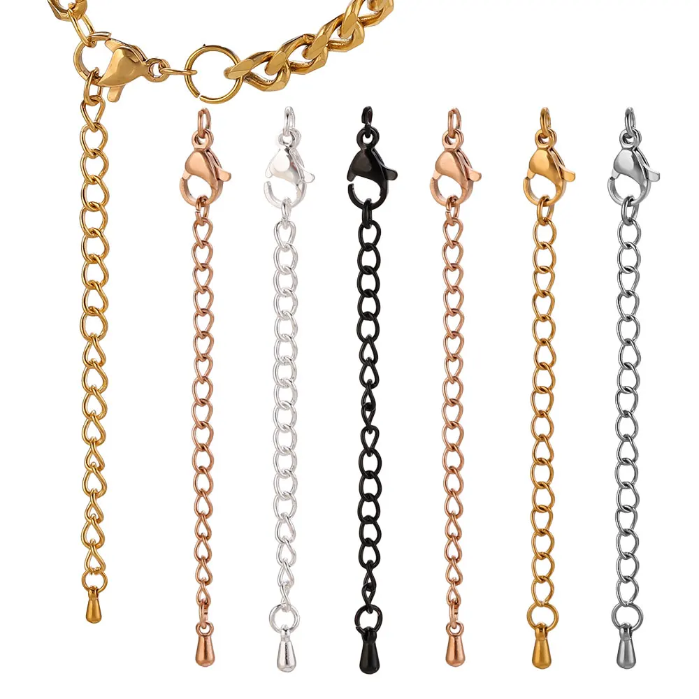 

10/20pcs Stainless Steel Lobster Clasps Extended Extension Tail Chain Connector for DIY Necklace Jewelry Making Findings