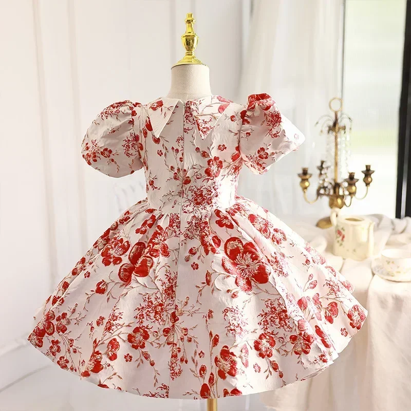 High-end Girls Spanish Floral Ball Gown Baby Royal Lolita Princess Dresses Infant Birthday Christening Dress Girl Luxury Clothes