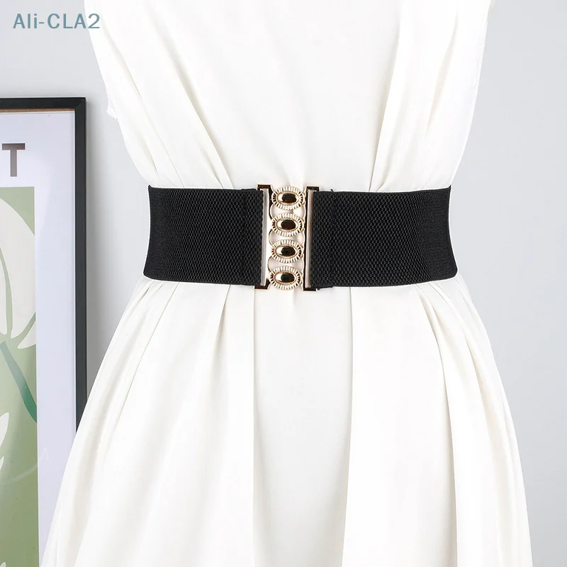 

Women's Wide Elastic Waist Belt Fashion Simple Metal Buckle Waistband Corset Cinch Belt Dress Stretchy Belts