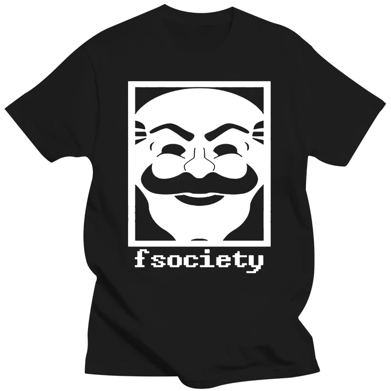 Mr Robot T Shirts Men Fashion Fsociety Mask Printed T-shirt Summer Short Sleeve Cotton TV Show Robot Logo Men Tops OT-261