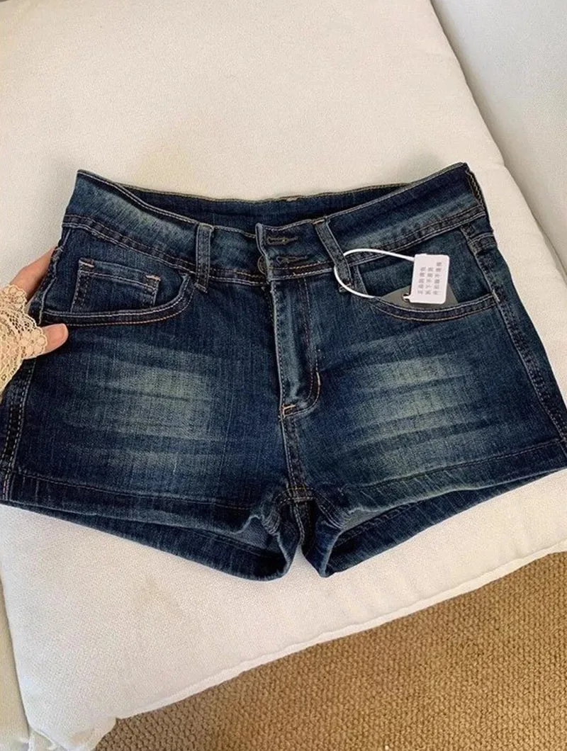 Damen-Jeans-Shorts Sommer Sexy Niedriggeschnittene Enge Elastische Jeans-Kurzhosen Vintage Y2K Streetwear Hot Shorts – Detail 2