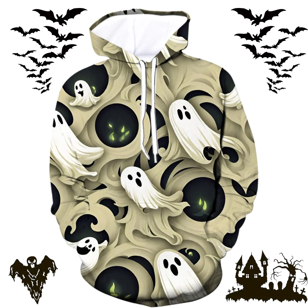 

3D Print Ghost Flower Graphic Hoodie For Men Women Funny Abstract Pattern Long Sleeve Sweatshirt Autumn Winter Halloween Clothes