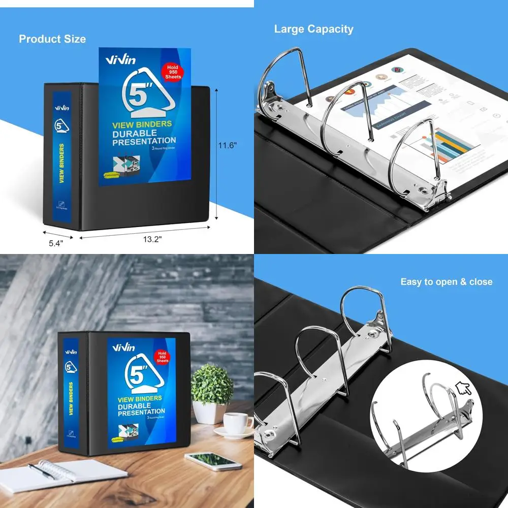 

Sturdy 5 Slant D-Ring Binder, Holds 950 Sheets, 8.5 x 11 Paper, 6-Pack, Black