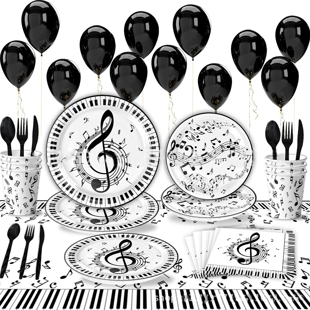 10Guests Piano Musical Note Birthday Party Disposable Tableware Balloon Tablecloths Music Baby Shower Birthday Party Decoration