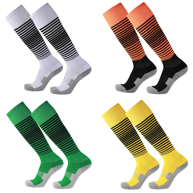 

Soccer Good Bottom Quality Sock Towel Adults Men Women Long Thickening Knee High Football Training Match Striped Sport Stocking