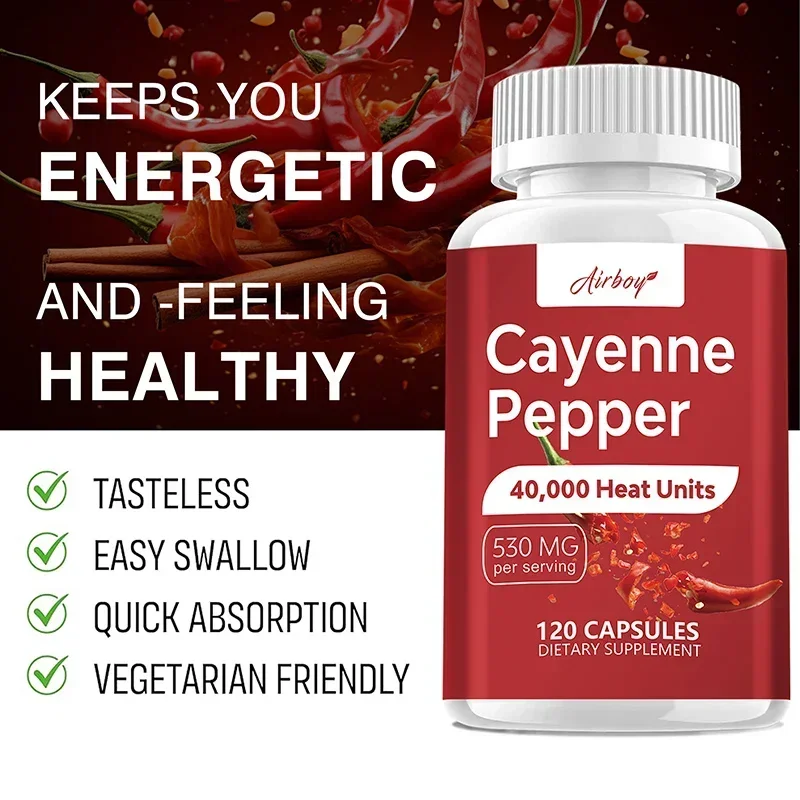 

Cayenne Pepper Capsules - Weight Management, Blood Circulation, Increases Energy, Supports Heart & Cardiovascular Health
