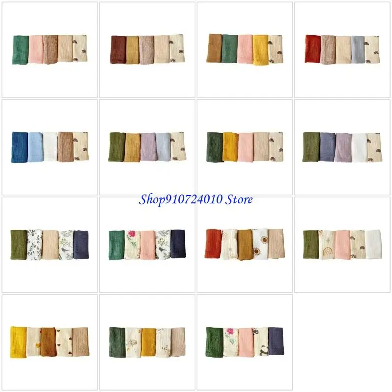

77HD Baby Washcloths Cotton Gentle Care Bath Towel Handkerchief for Newborns 5Pcs