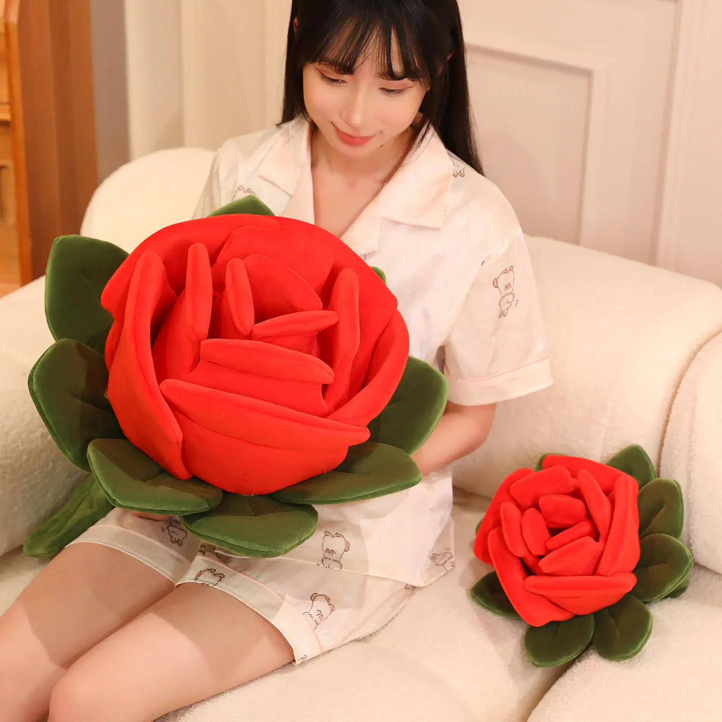 40/110 cm Simulatie Rose Bloem Pluche Pop Kussen Roze Rode Strip Bloem Knuffel Home Decor Valentijnsdag Cadeau voor Vriendin