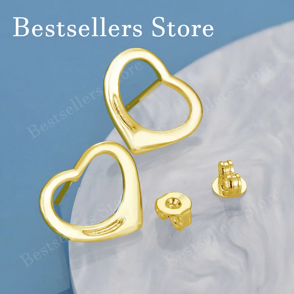 18K Gold Plated Exquisite Openwork Heart Earrings, Fashionable Women's Wedding Party Gift Jewelry