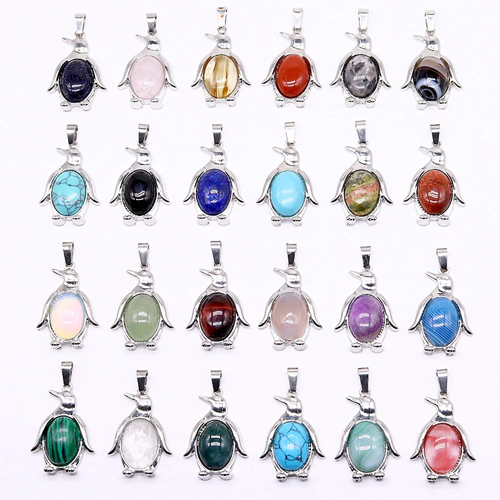 

Natural Stone Crystal Penguin Pendant Women Amethyst Cute Animal Charm for Jewelry Making DIY Necklace Accessories Birthday Gift