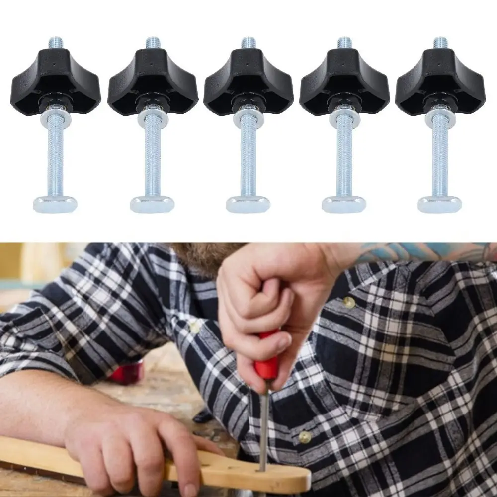 5pcs Premium Threaded Bolt T Track Knob Kit Nut Washer Kit Sturdy T Slot Bolts Miter T-Track Jig For Woodworking Jigs