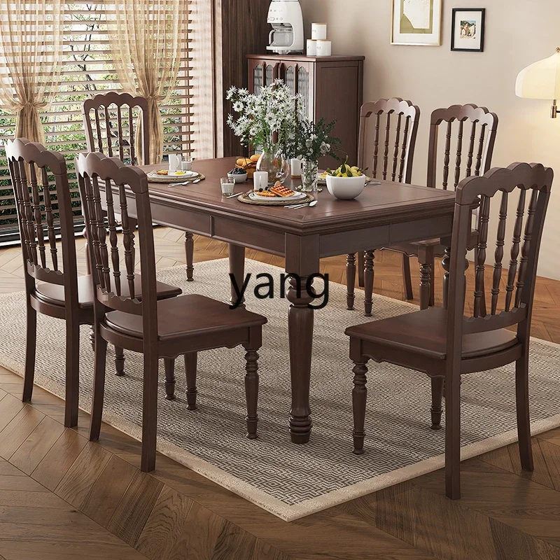 LH rustic solid wood dining table home restaurant retro rectangular dining table and chair combination furniture