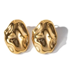 Vintage Gold Plated Chunky Irregular Hammered Stud Earrings Metal Thumping Fashion Trendy Jewelry Bijoux for Women