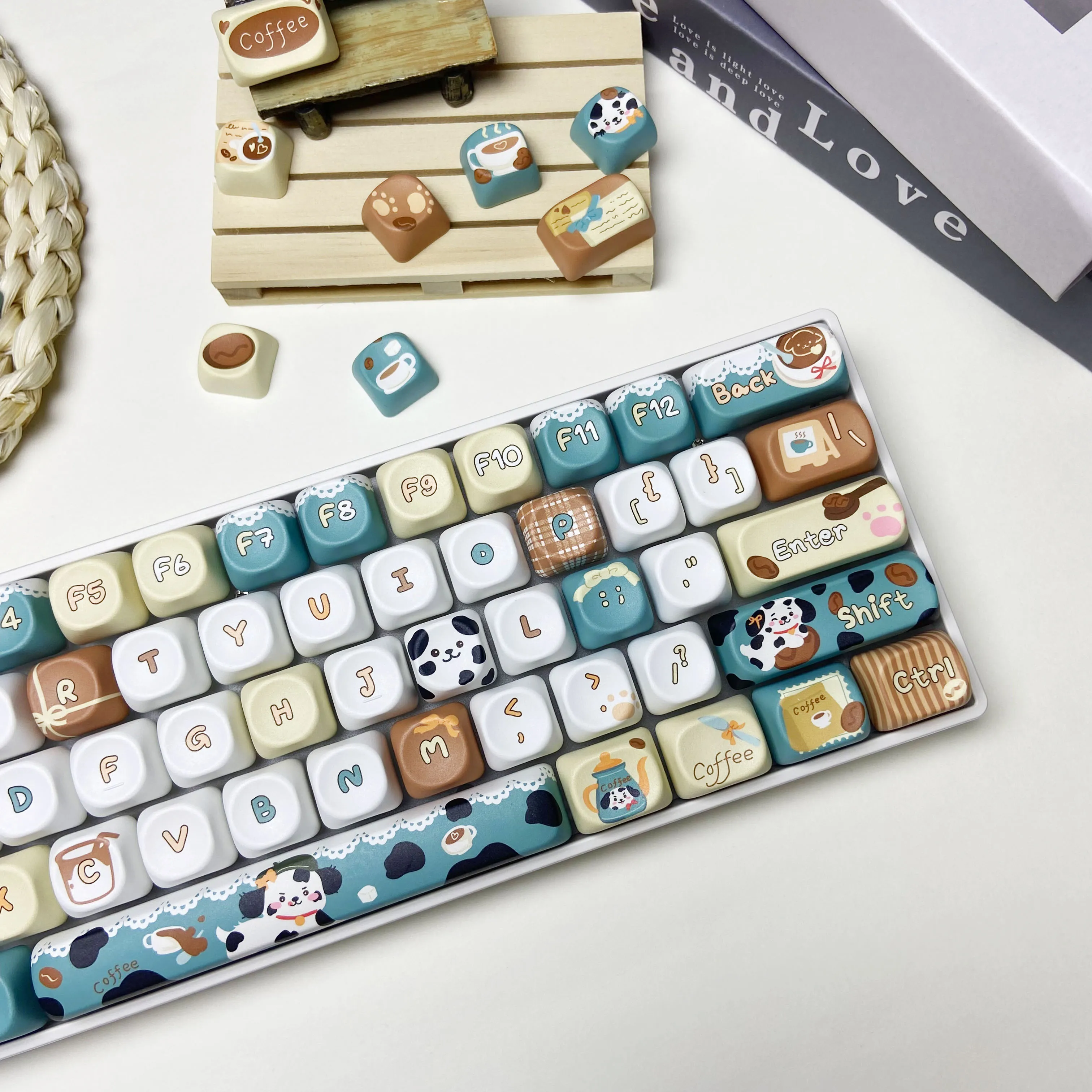 Spotted Dog PBT Keycaps MOA Profile 5-sided Dye Sub Custom Keycap set For 60% 75% 87% 100% layout MX Switch Mechanical Keyboards