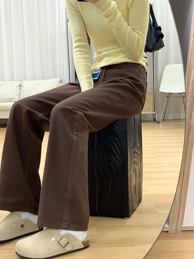 

Brown Wide Leg Jeans Women plus Size Slim Straight Denim Bootcut for Pear Shaped Body with Big Hips Casual High Waist Trousers