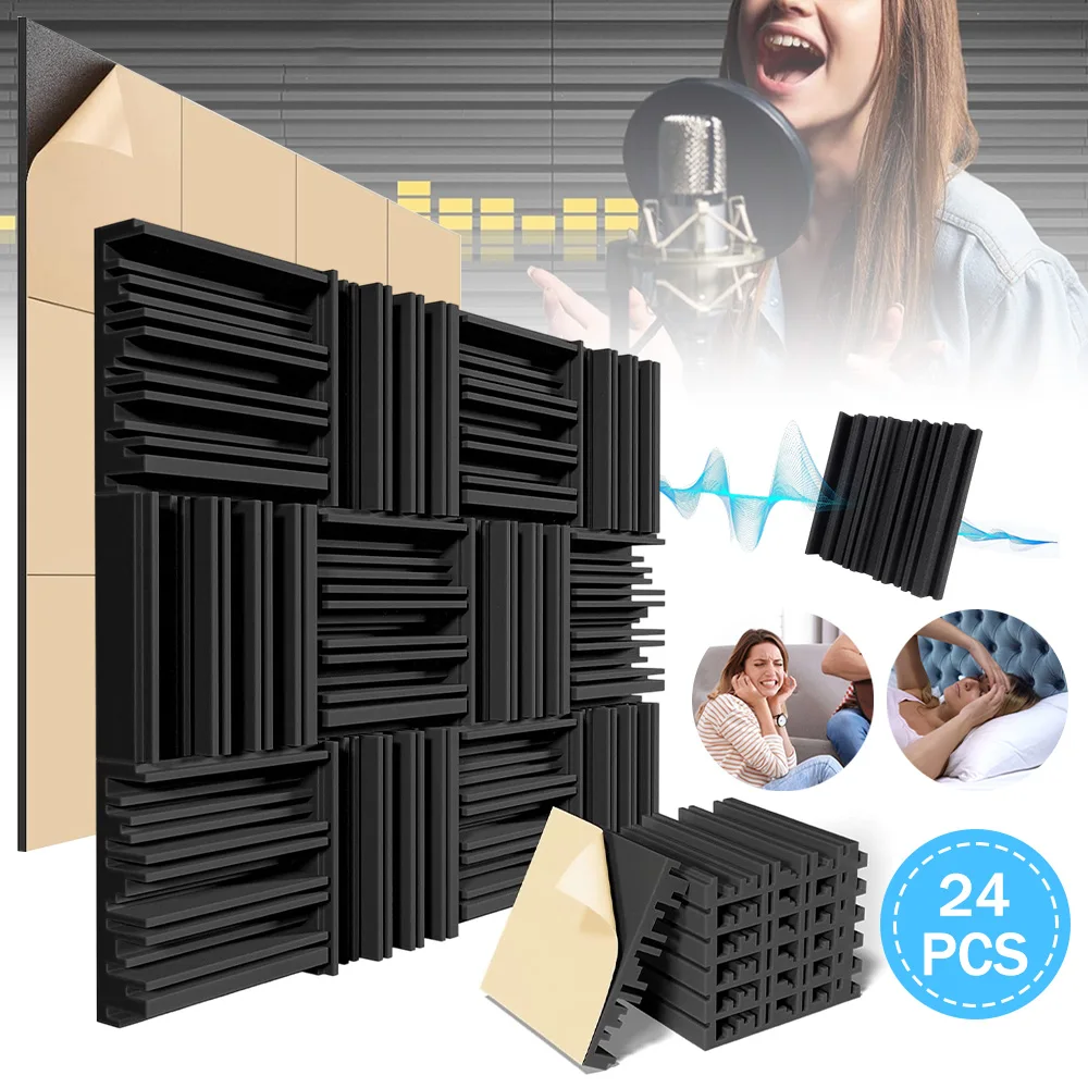 24 panneaux insonorisants autocollants haute densité, panneaux en mousse insonorisante 30×30×5 cm, décoration murale anti-bruit pour studios d'enregistrement, salles de jeux et bureaux à domicile