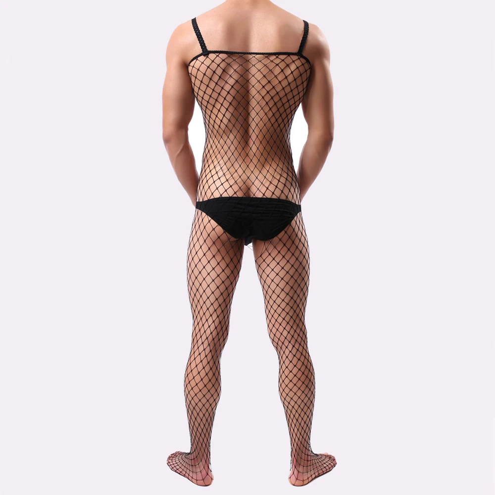 Men\'S Sexy Fishnet Pantyhose See Through Tights Nightwear Male Bodysuits Erotic Stockings For Man Fun Lingerie Date Clothes