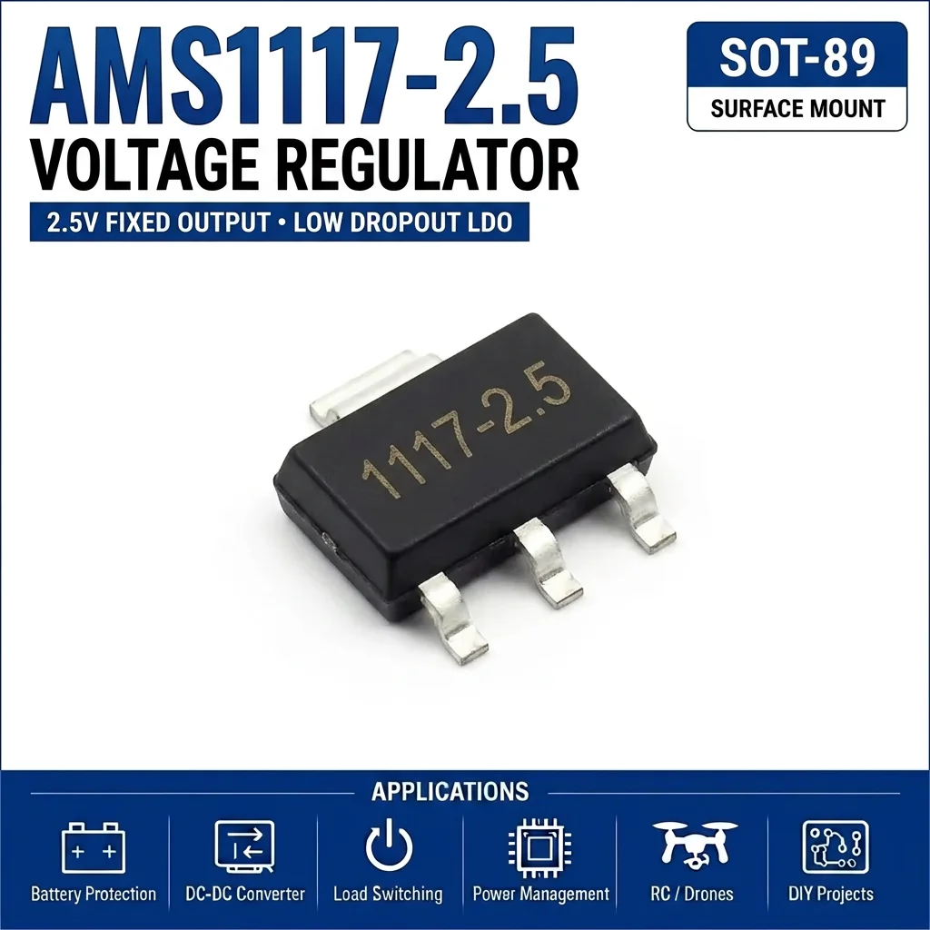 (100 pcs) AMS1117-2.5 SOT-89 (Marking 1117-2.5V) - LDO Voltage Regulator 2.5V 1A