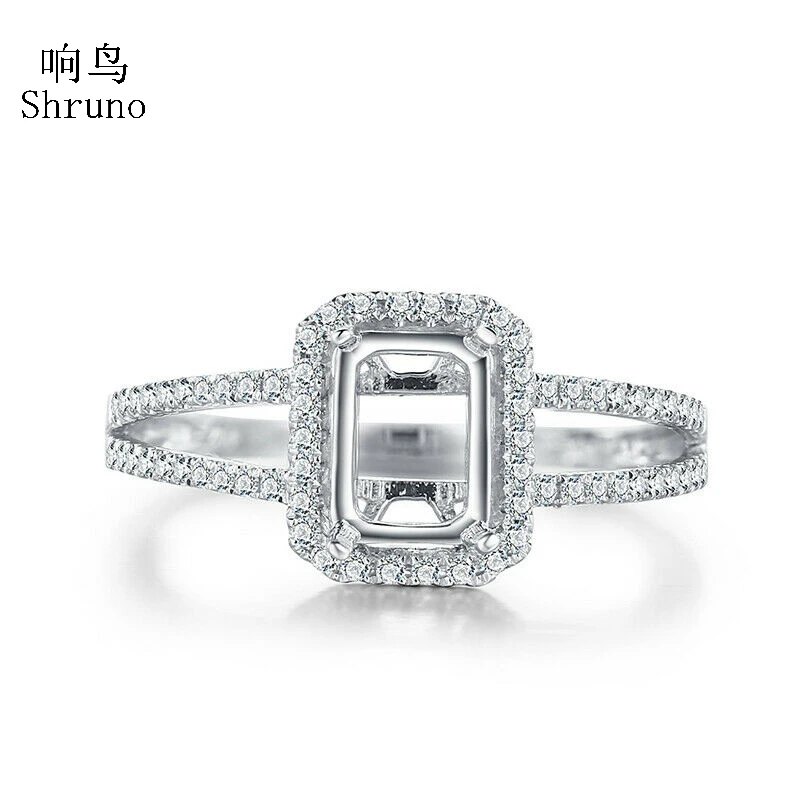 

Shruno Solid AU750 18K 14K White Gold Emerald/Cushion 7X5mm Diamonds Semi Mount Engagement Ring Women Fine Jewelry Diamonds Ring