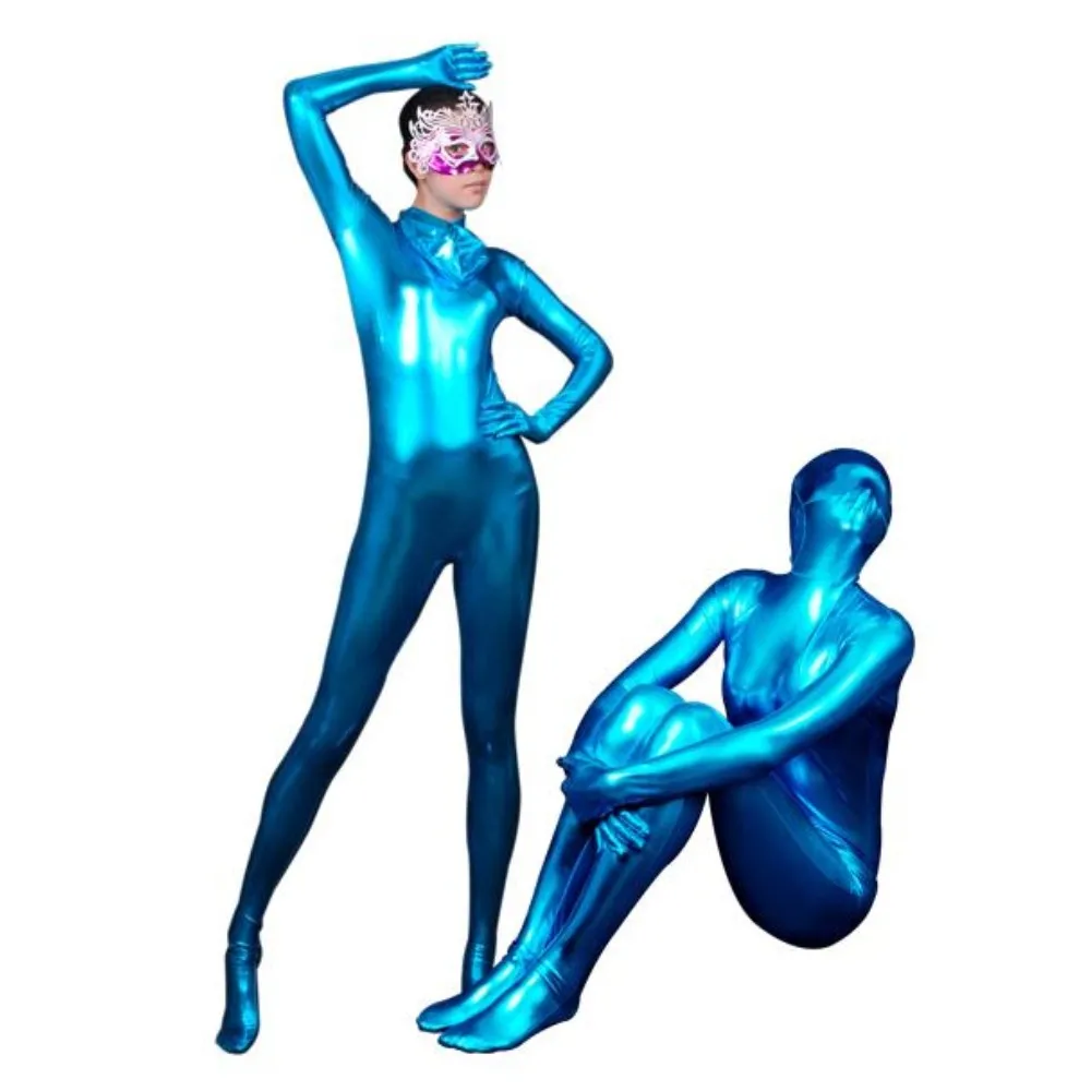 Sexy Fancy Dress Vrouwen Kostuum Shiny Full Body Rood Glanzend Metallic Zentai Pak Bodysuit Terug Rits