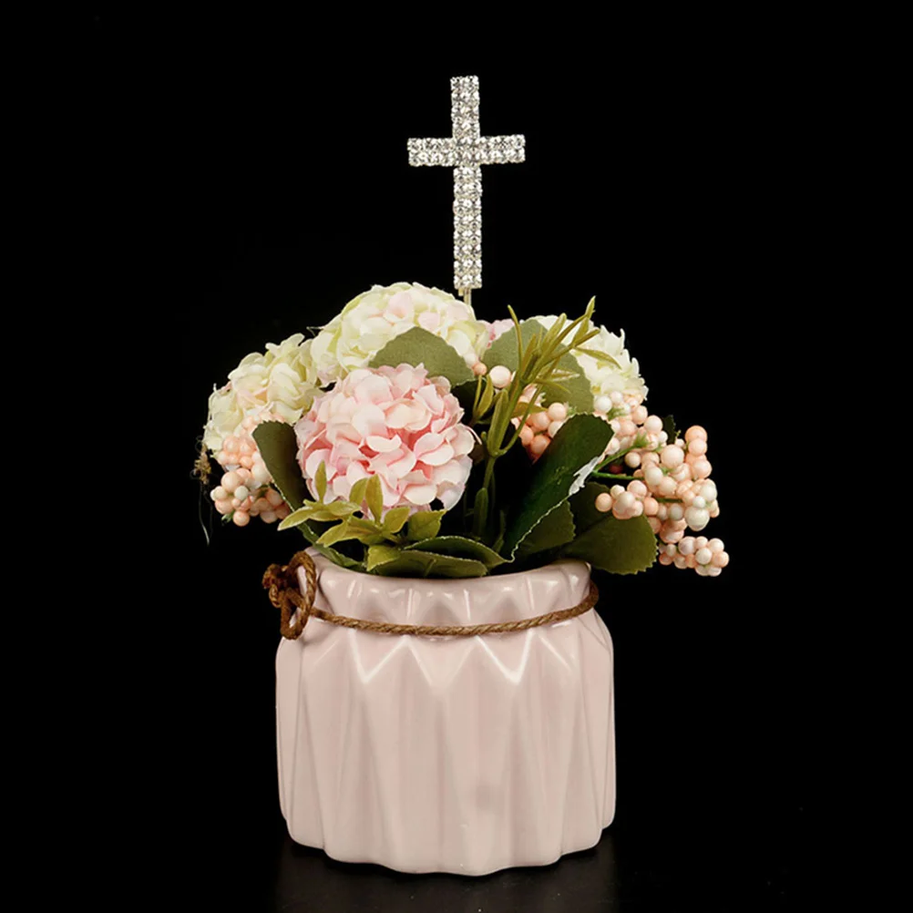 

4Pcs Cake Toppers Cross Shape Crystal Fruit Picks Elegant Birthday Wedding Party Supplies Decorations for Cakes and