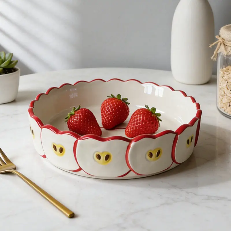 Cute apple shaped ceramic plate,living room dining table fruit snack decoration tray,cake baking baking tray,kitchen accessories