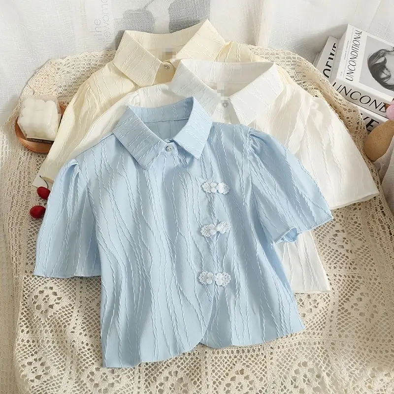 

French Vintage Short Shirt 2026 New Summer Women Vintage Button Short Sleeve Top Exquisite Female Fashion Short Sleeve T Shirt