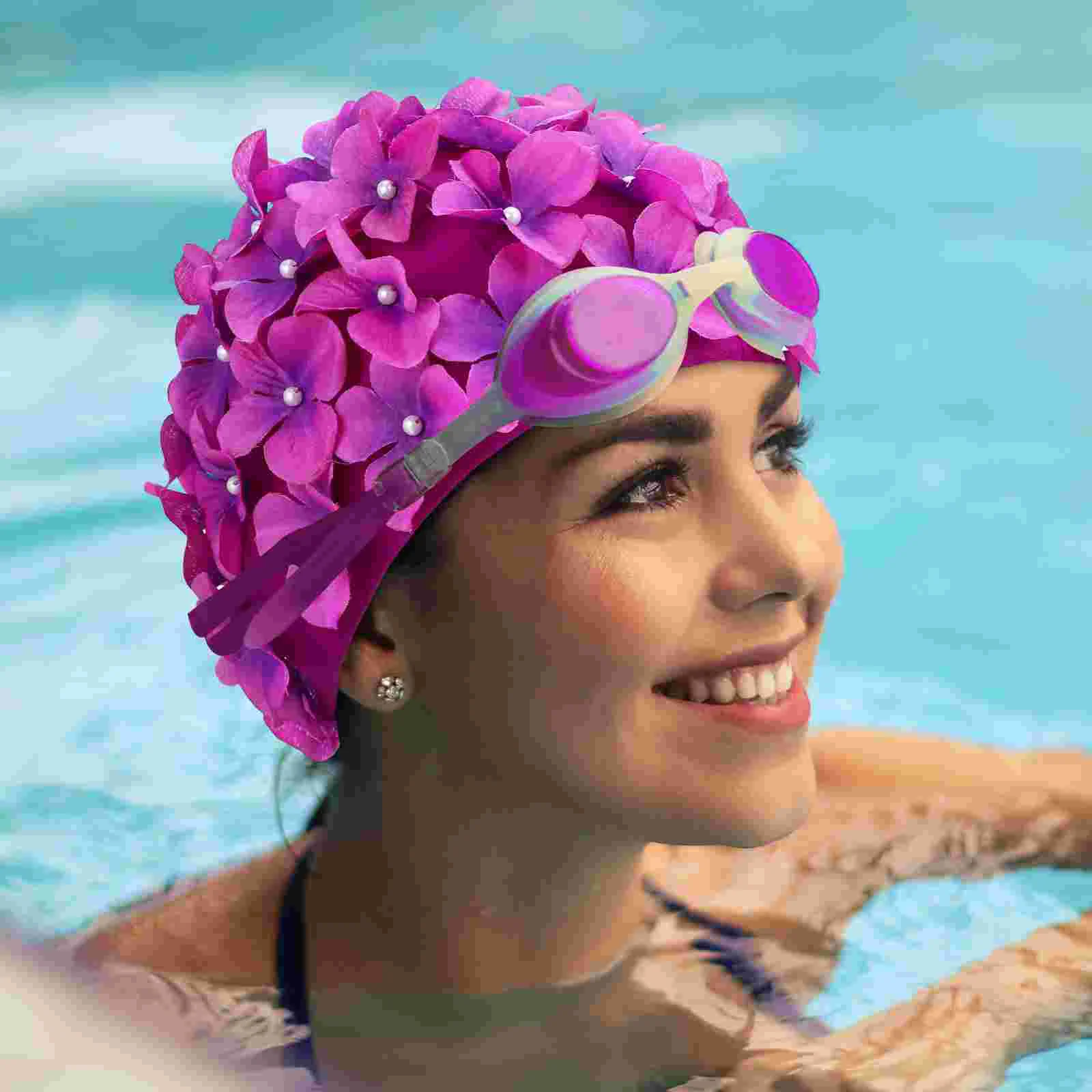 

Swim Cap for Hair Flower Swimming Caps Women Long Nylon Fabric Braids and Dreadlocks