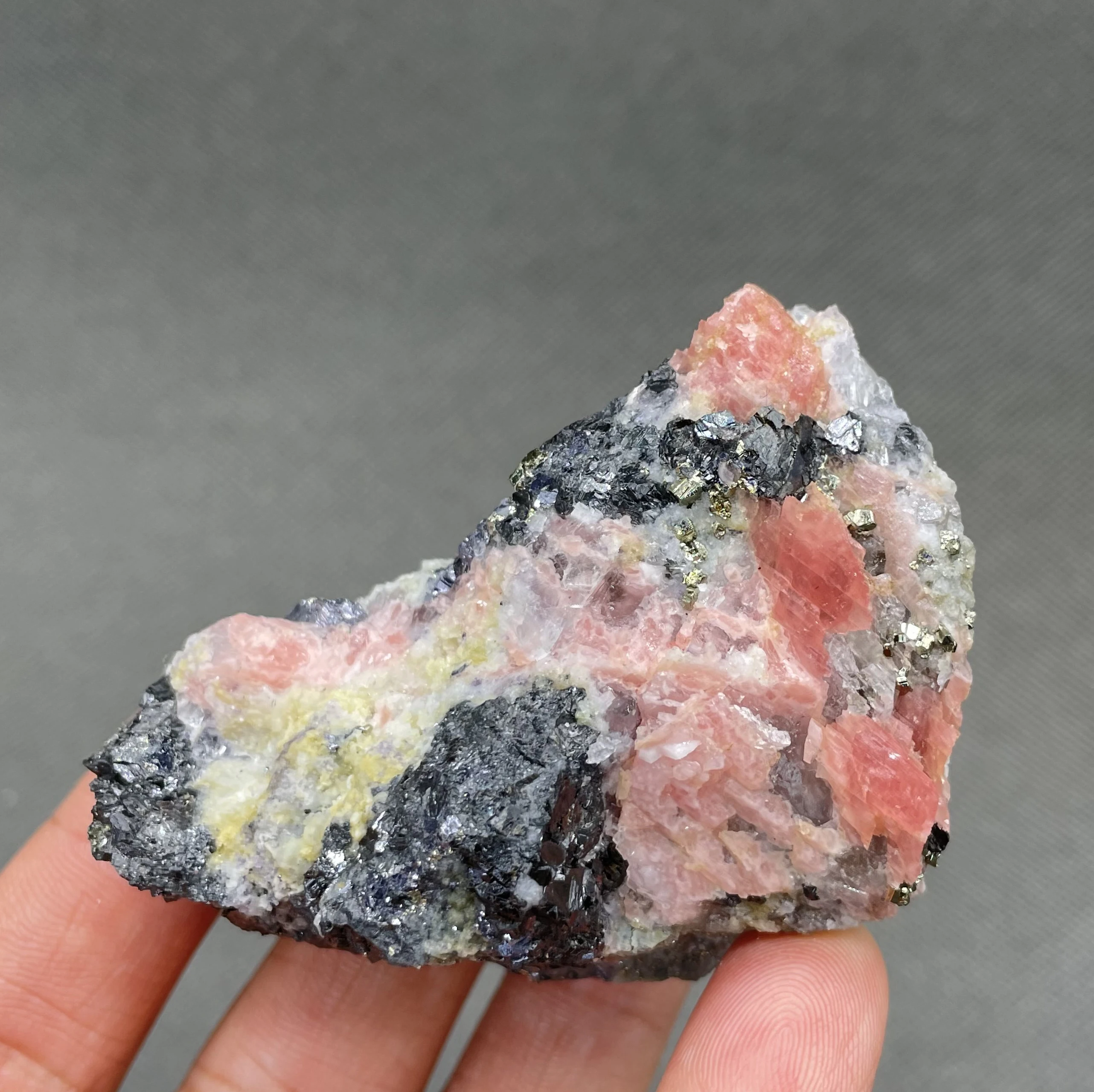 BEST! 132g rare Natural pink rhodochrosite and Pyrite and galena symbiosis mineral specimen crystal Stones and crystals