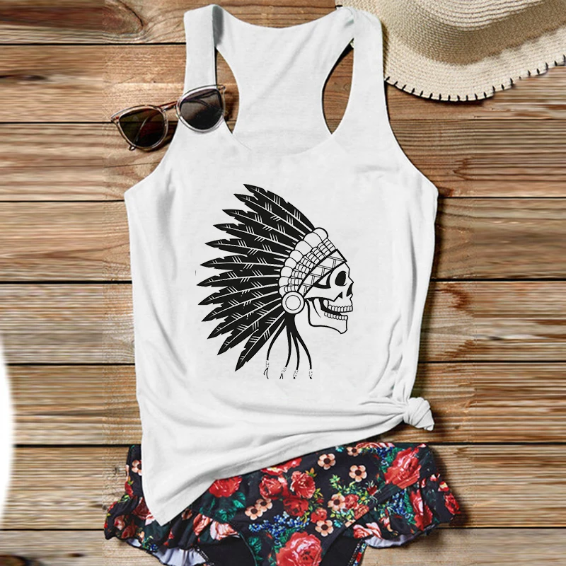 

Boho Skull Womens Tops Vintage Skull Bohemia Tank Top Women Cartoon Gothic Women Clothes 2022 Fashion Sexy Shirt L