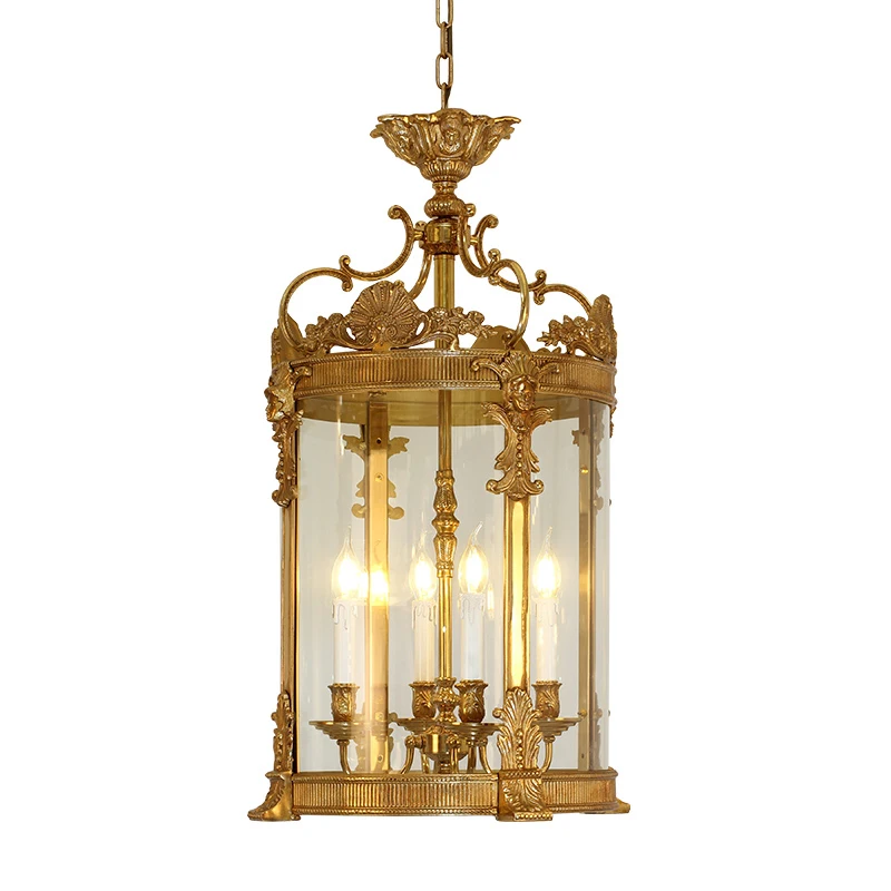 

Medieval French Lantern Lighting European Gilt Bronze Chandelier Luxury Brass Hanging Cage Pendant Light