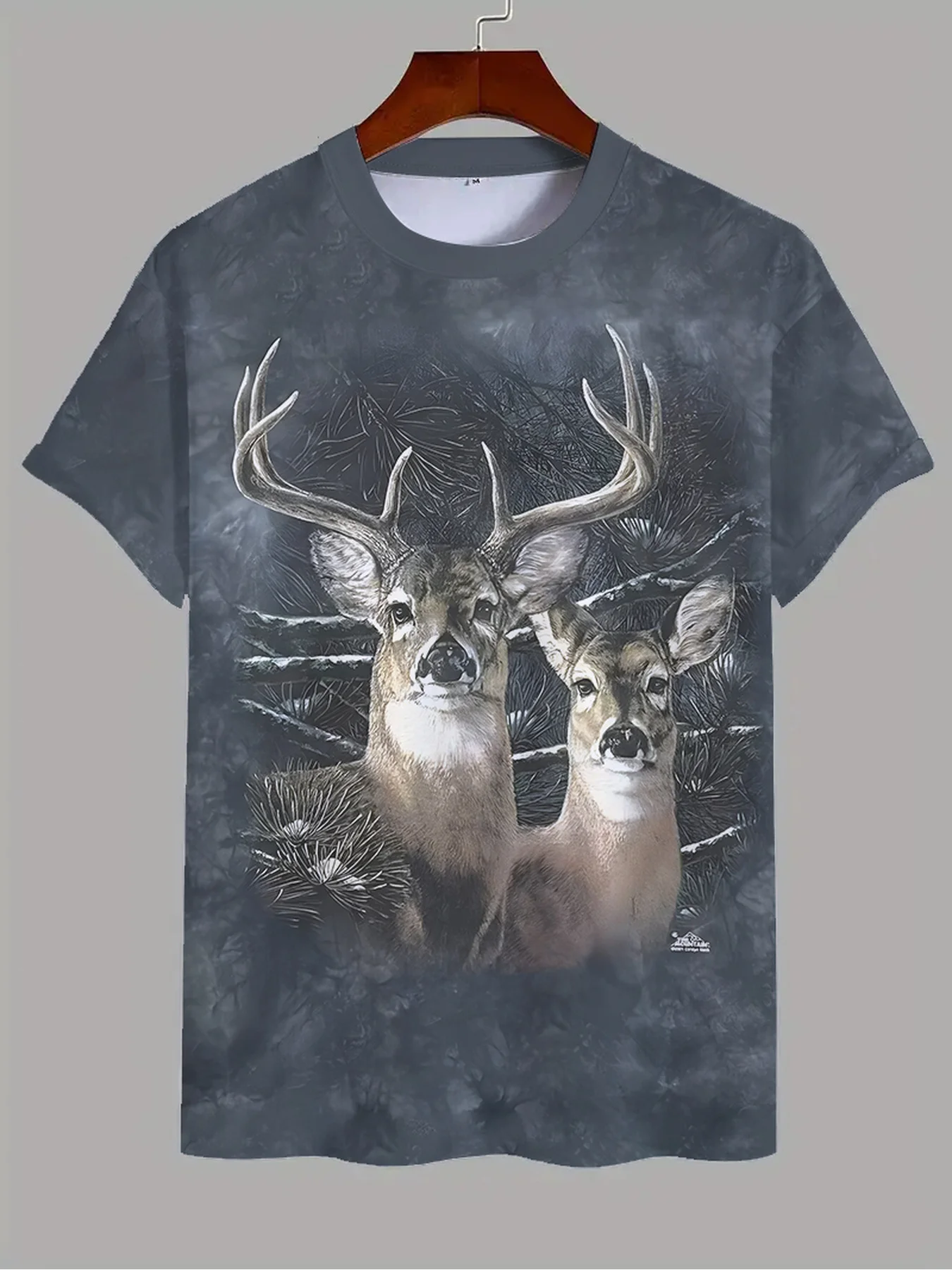 Men's Plus Size 3D Deer Print T-Shirt - Forest in the Mist Realistic Stag Design,