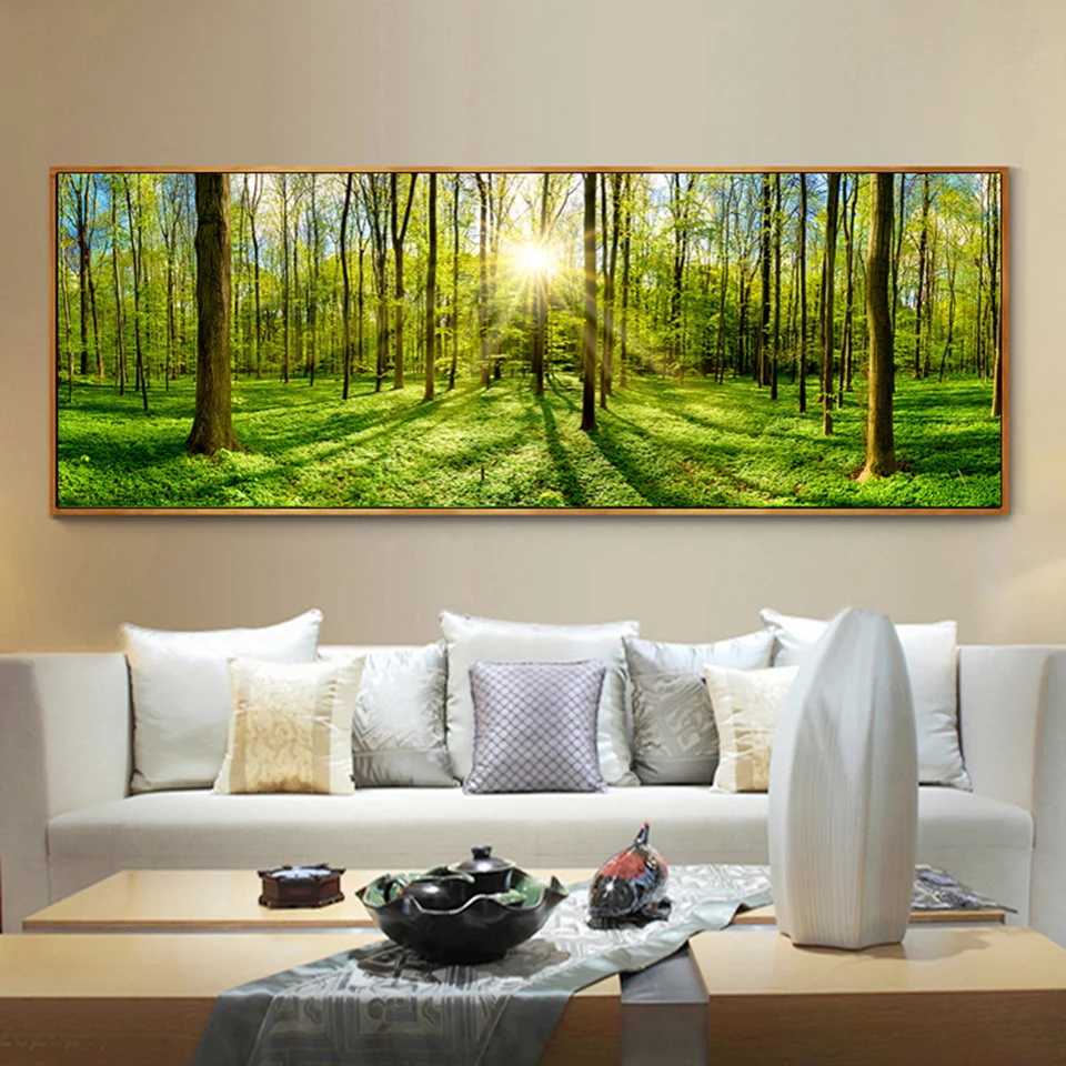 Sunshine Grassland Trees Forest Green Pastoral Landscape Big Diy Diamond Painting Full Diamond Mosaic 5D Diamond Embroidery W124