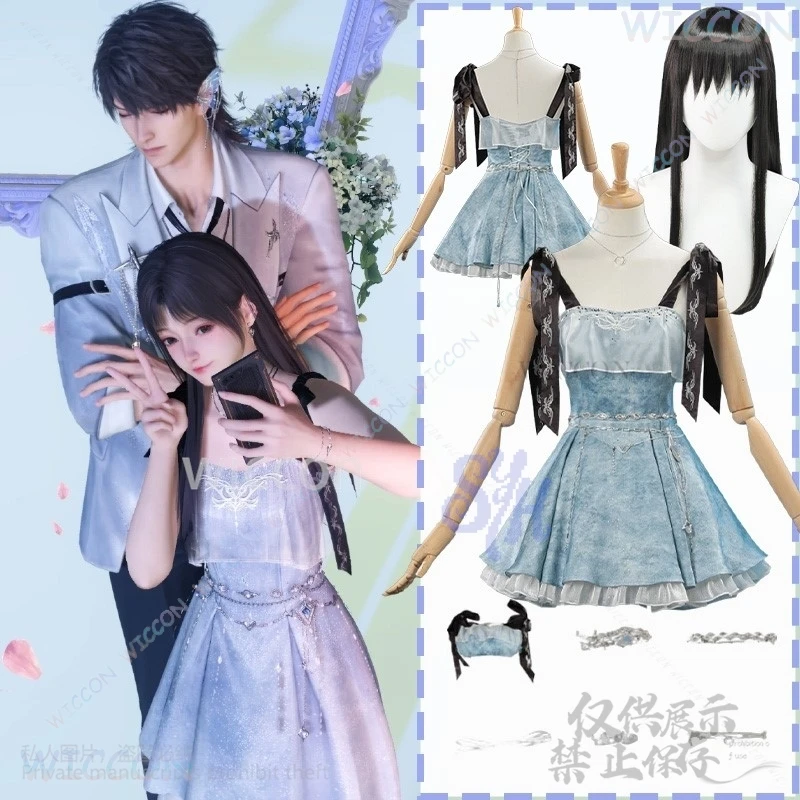 

Anime Game Love And Deepspace Cosplay Heroine Costume Denim Dress Blue Sleeveless Vintage Mini Dresses Y2K Halloween Customized