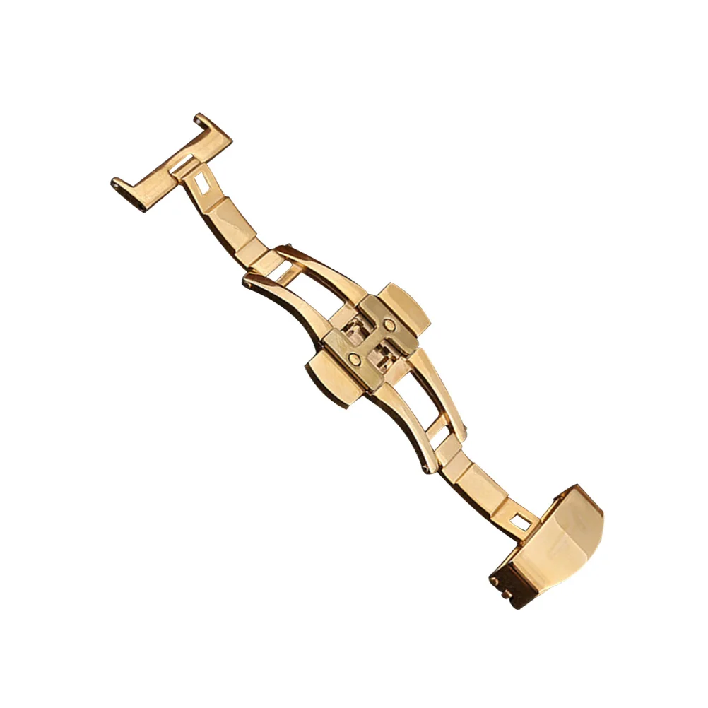 

20Mm Double Pressed Automatic Butterfly Clasp For 22Mm Watchband Golden Steel Deployment Buckle Push Button Closure Watch