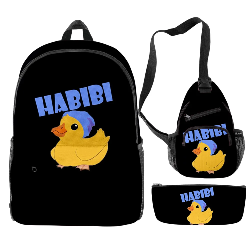 Harajuku Popular Funny Quackity duck 3D Print 3pcs/Set pupil School Bags Travel Laptop Backpack Chest Bag Pencil Case