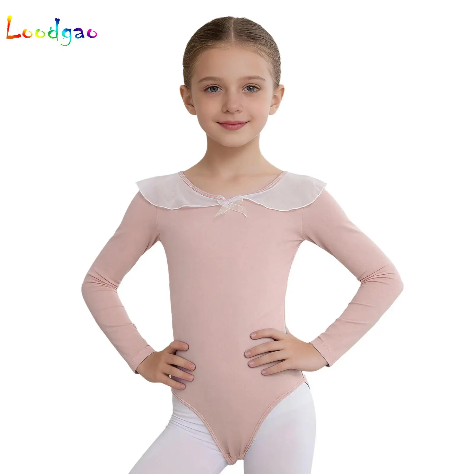 

Kids Girls Team Basics Top Bodysuit Kids Long Sleeve Mesh Ruffles Collar Ballet Leotard Gymnastics Workout Training Dancer Wear