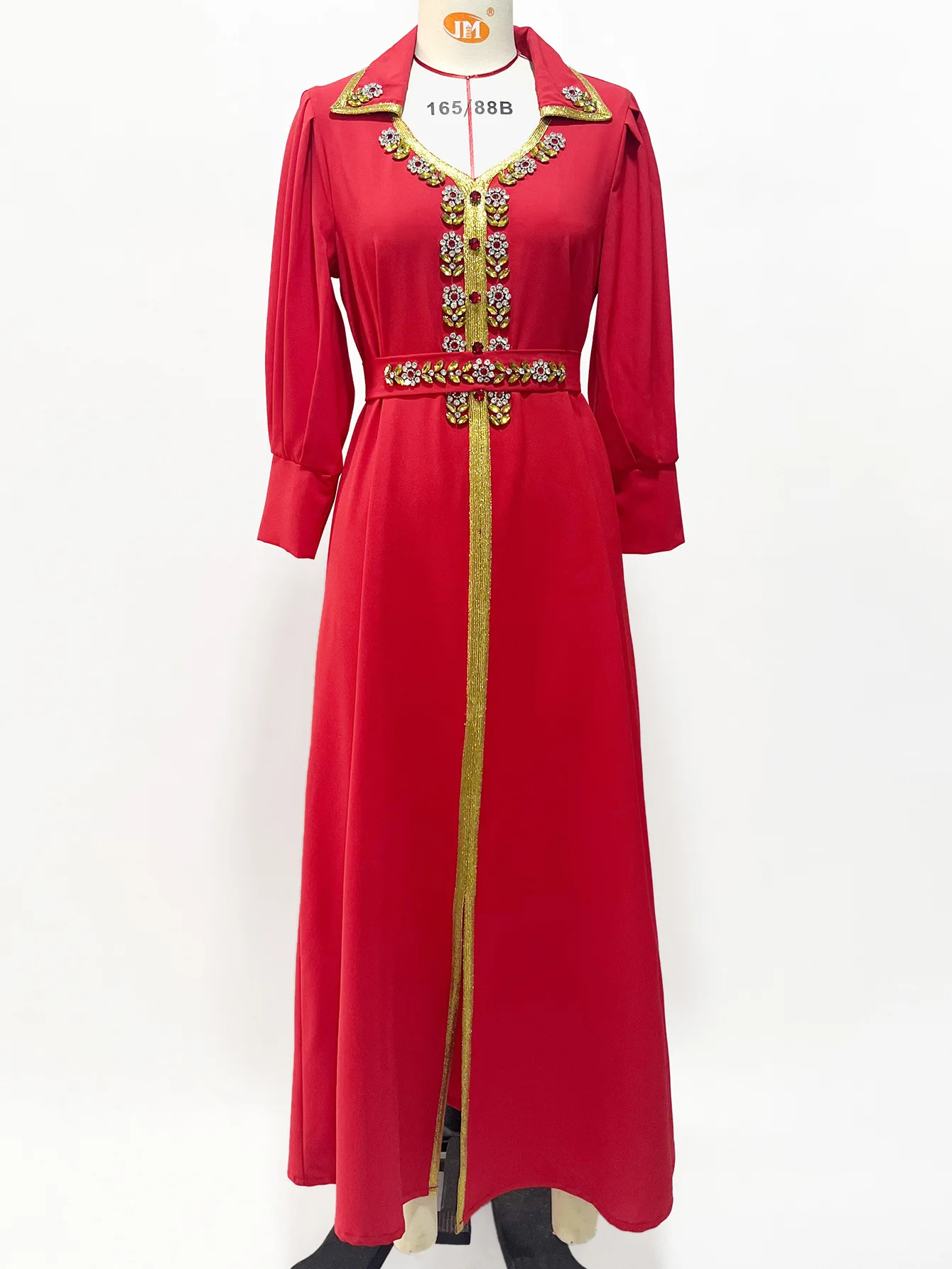 Muslim women's clothing new style small lapel fashionable flower sewn diamond long skirt socialite temperament robe
