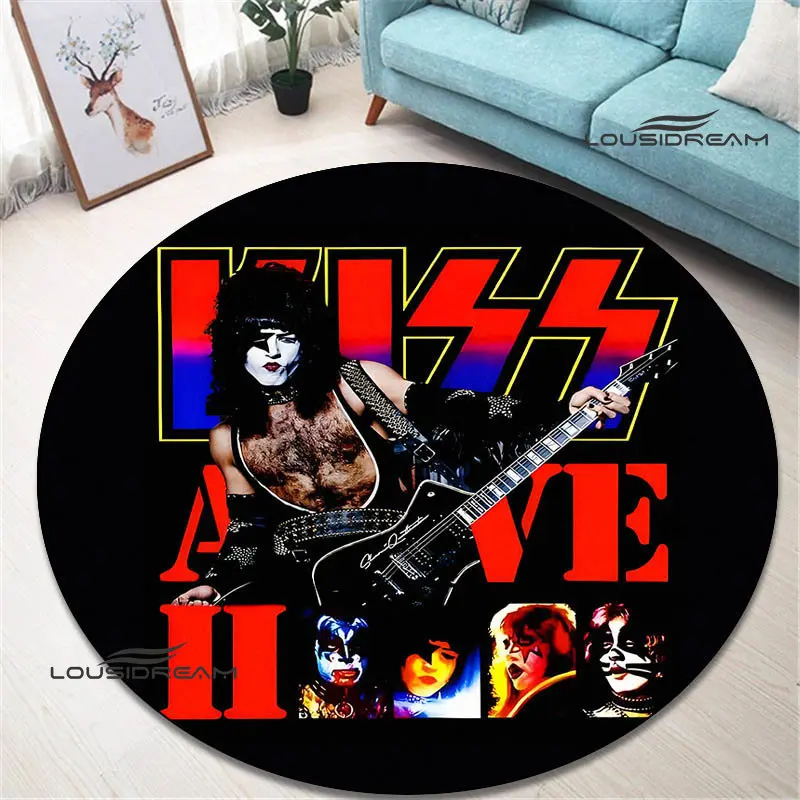 KISS band print round carpet living room bedroom carpet non-slip floor mat photography props area rug birthday gift