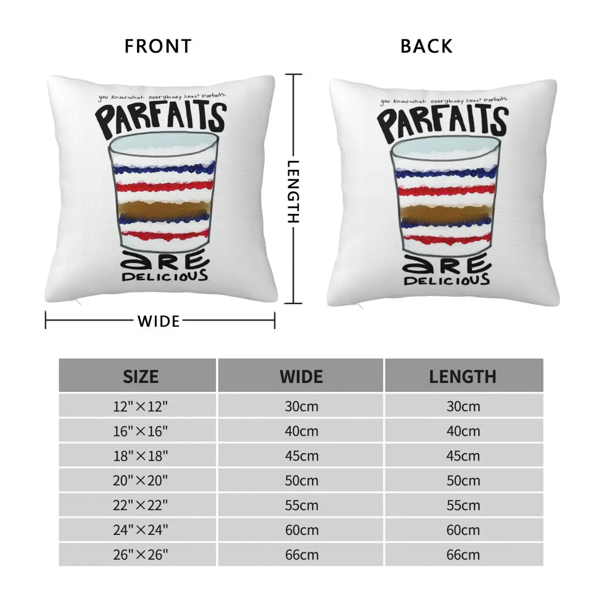 Parfaits Are Delicious Square Pillowcase Polyester Linen Velvet Printed Zip Decor Throw Pillow Case Car Cushion Case