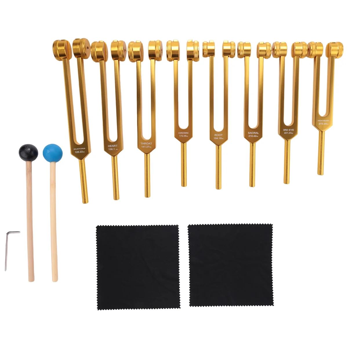 Tuning Fork, 7 Chakras+1 Soul Purpose Weighted Tuning Forks,Aluminum Alloy Instrument 126.22-141.27 Hz Etc.Golden