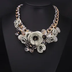 European and American Gray Crystal Gemstone Multi-layer Woven Flower Short Collarbone Necklace for Women's Accessories
