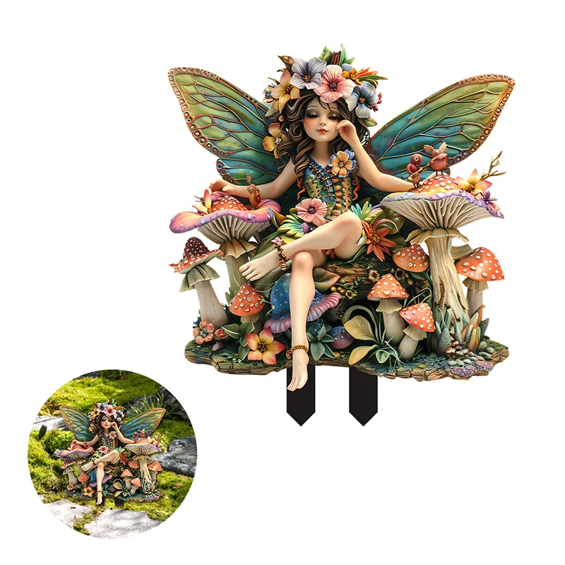 Forest Elf Fairy Mushroom Garden Stake Card Acrylic Garden Ground Potted Plant Decoration Scene Decoration Garden Decoration