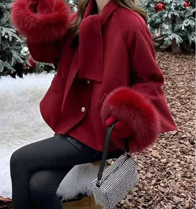 

Red Short Coat Women's 2025 Winter New Christmas and New Year Style Coat