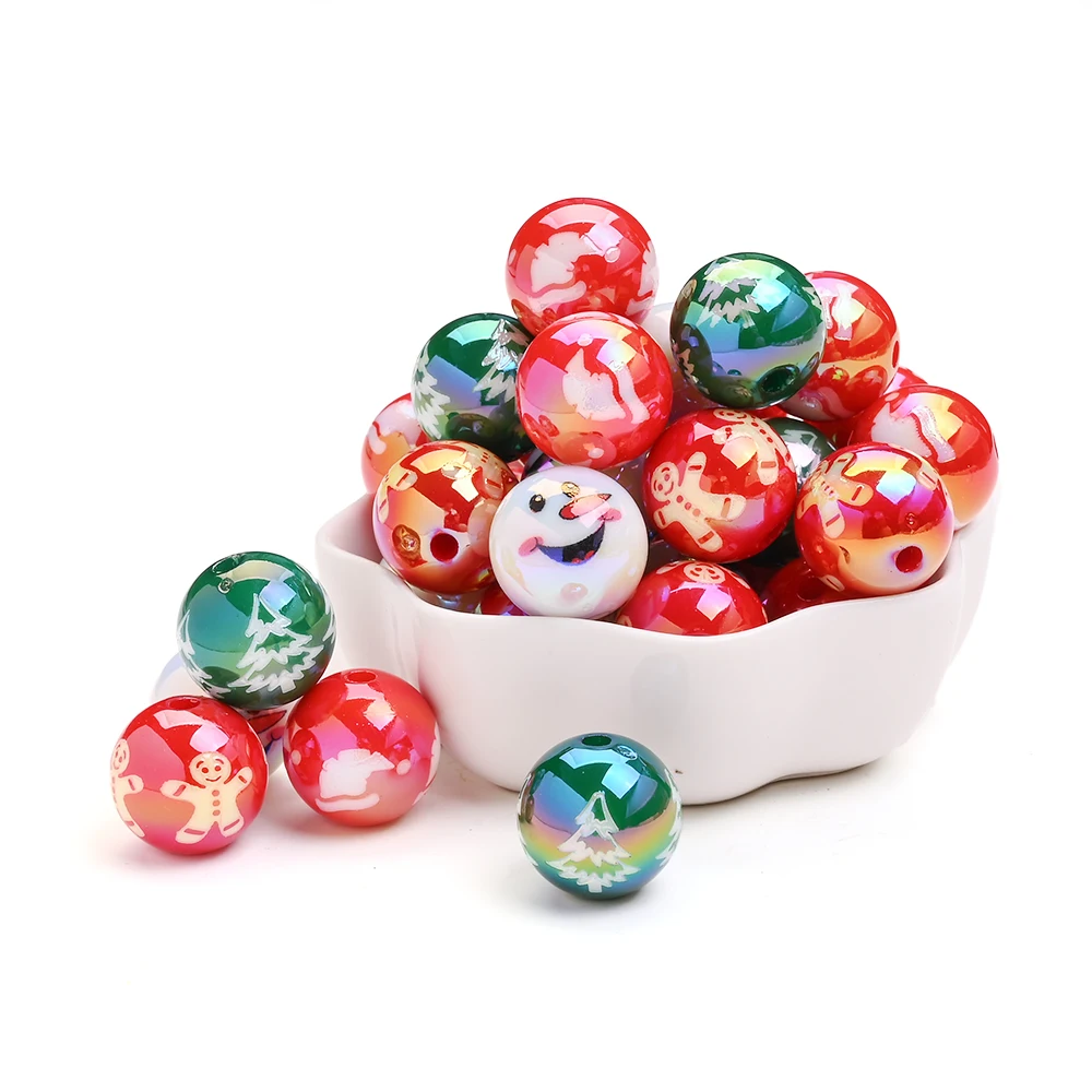 10 Stück 16 mm Weihnachts-Acryl-Schneemann-Perlen, rund, AB, weiß, lose Distanzperlen für Schmuckherstellung, DIY, handgefertigter Perlenstift – Detail 7