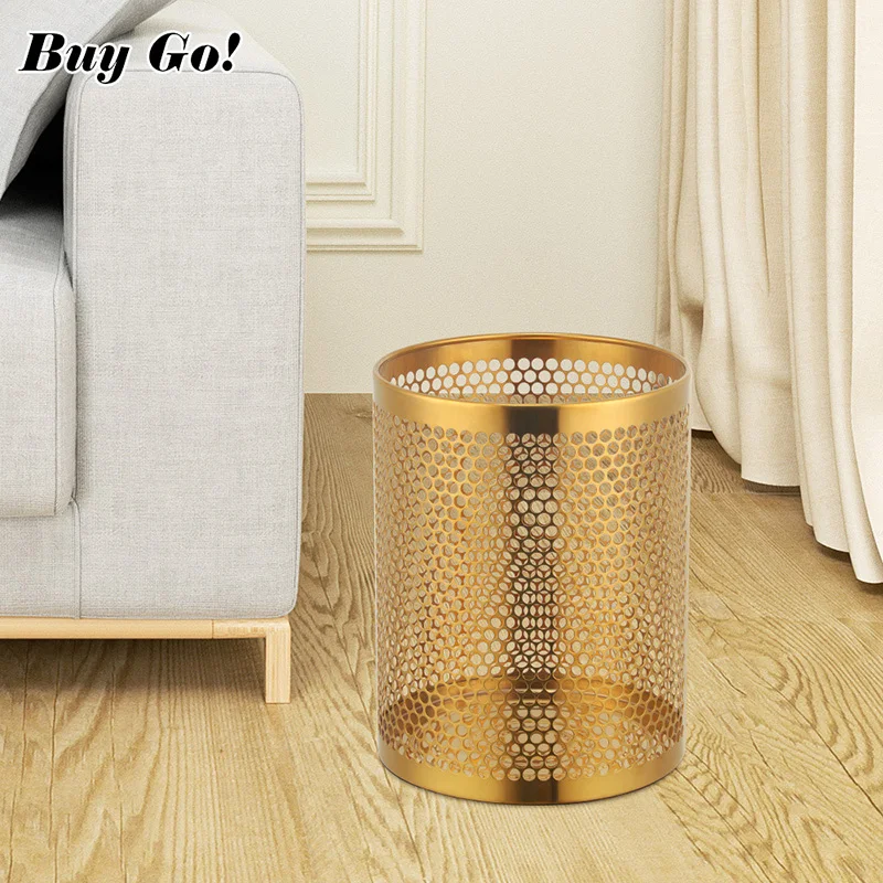 Gold Stainless Steel Recycling Trash Can Creative New Kitchen Garbage Bin Home Bedroom Portable Rubbish Paper Basket Organizer