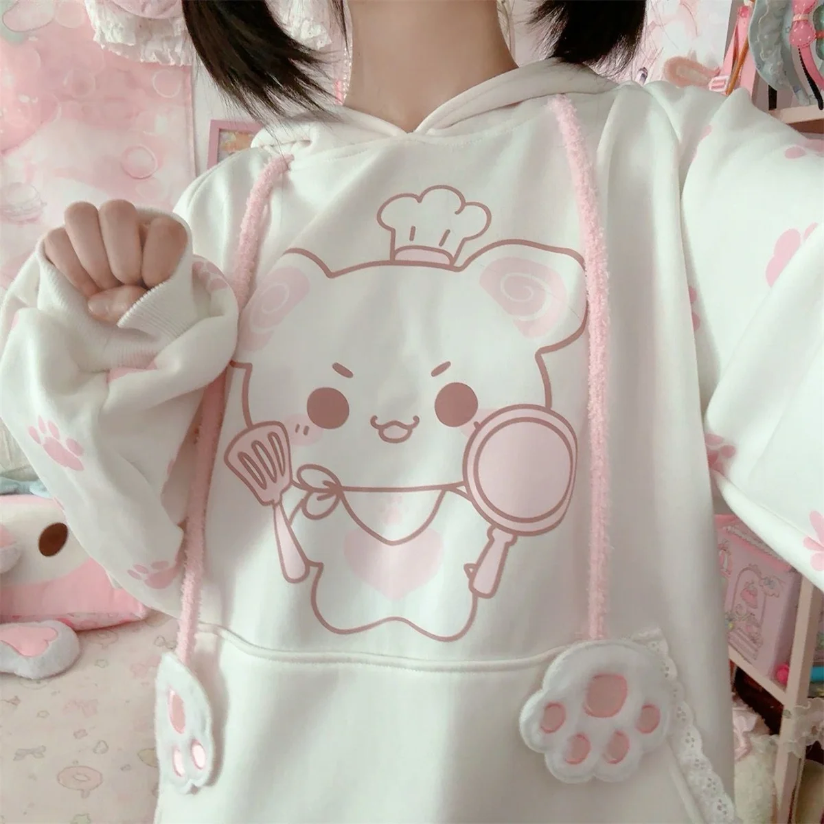 

Японская модная толстовка с длинным рукавом для женщин, в стиле Харадзюку, милая и очаровательная, повседневная, в стиле Y2K, с аниме-котом, осенняя, с мультяшным принтом для девушек
