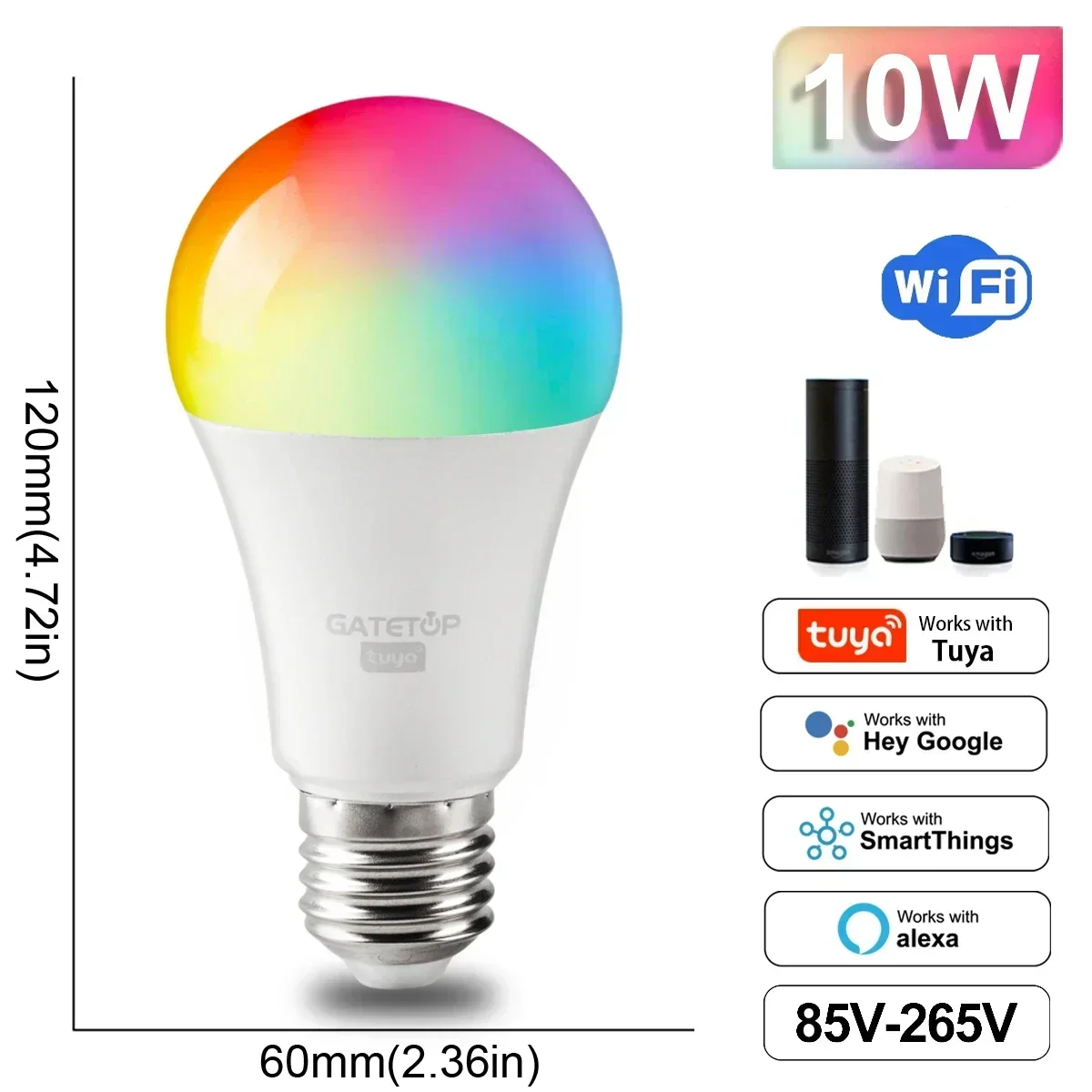 Tuya Rgb Bulb Smart A60 E27 Light Dimmable Wifi 10W Led Magic Lamp AC 110V 85V-265V Współpracuje z Alexa Google Home