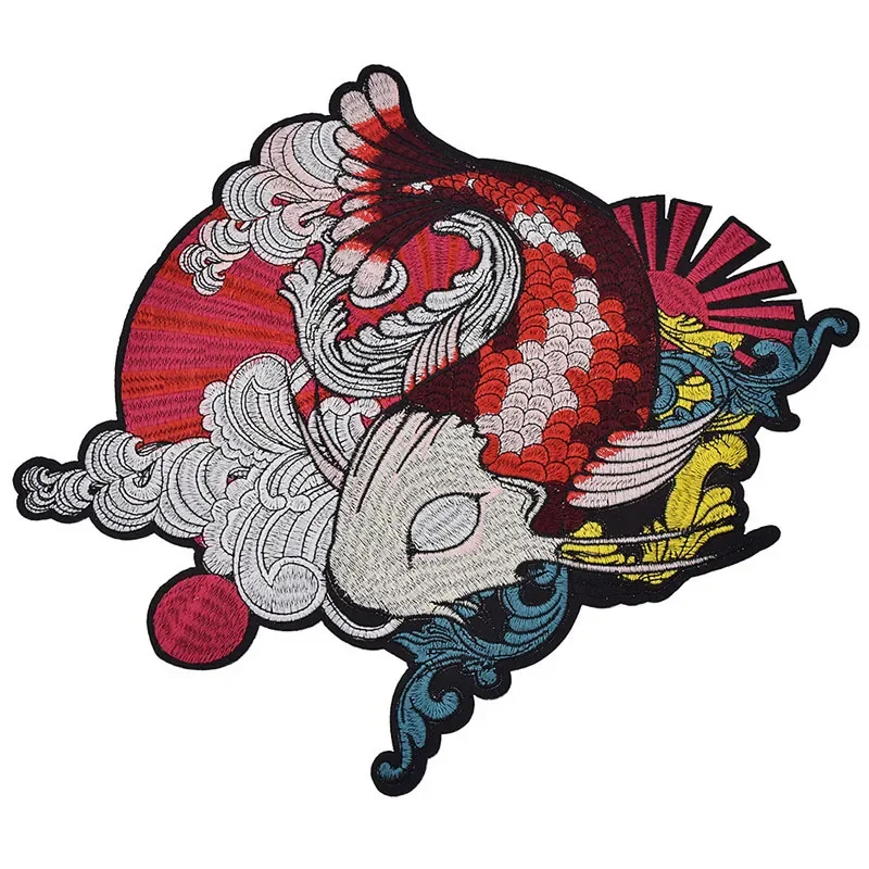 1PC Koi Carp Fish Design Embroidered Patches For Clothes Japanese Style Appliques For Shirts DIY Handmade Sewing Craft