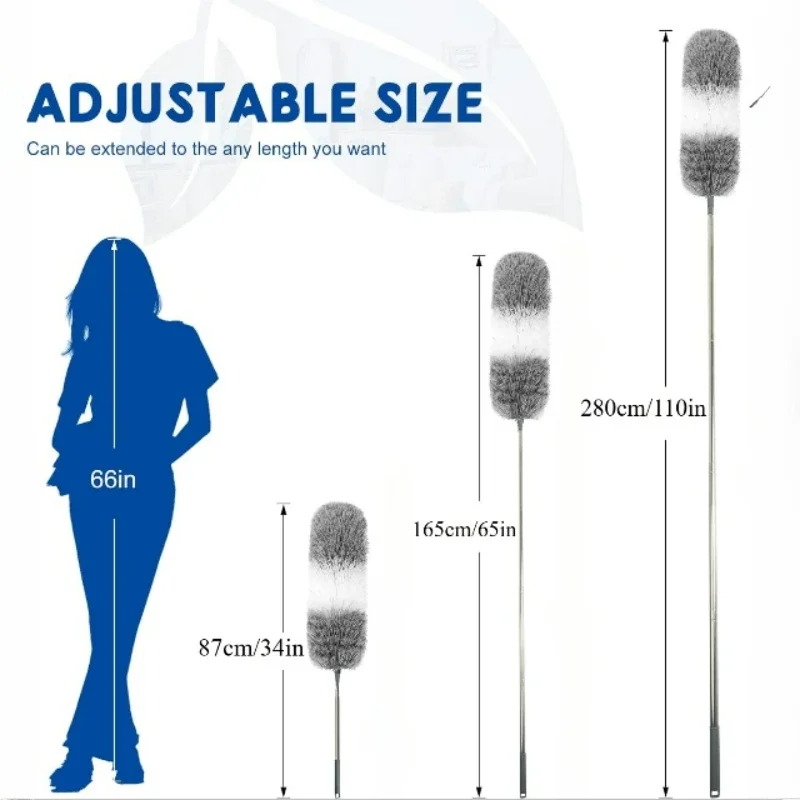 2.8M Duster Brush Microfiber Duster Extendable Curved Ceiling Cleaning Broom Household Electrostatic Dust Collector view 6